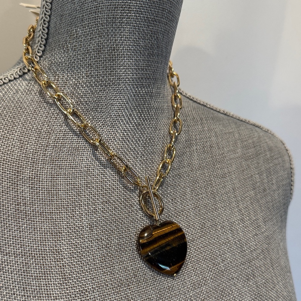 Semi-Precious Stone Gold Chain Heart Pendant Necklace